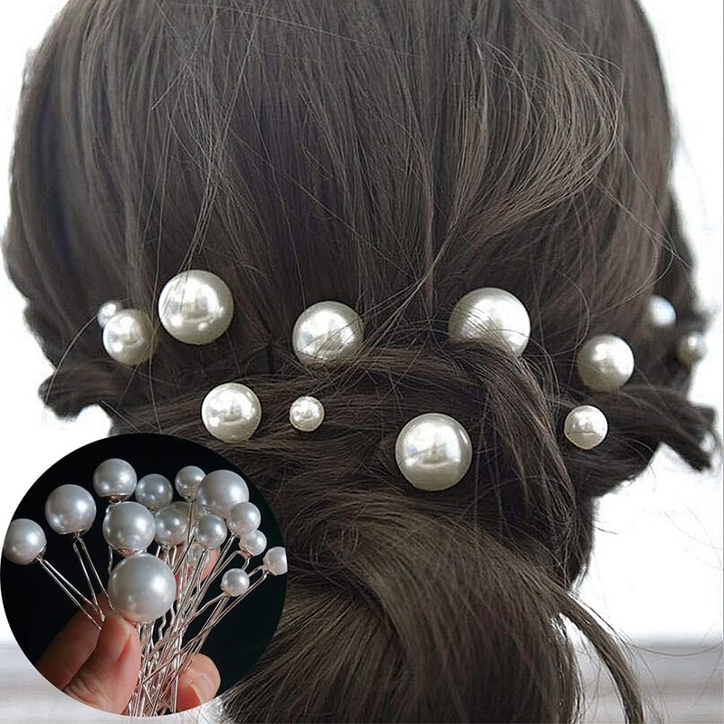 YFFSFDC U-Pin Hair Clips, Pearl (Silver, Set of 18)