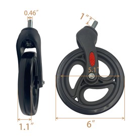 Yuqim 2 Pack 6 Inch Wheelchair Front Wheels Replacement with Front Fork Drive Front Castor Solid Replacement Wheels for Wheelchairs, Rollators, Walkers(Black, 6 Inch)