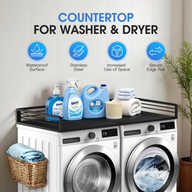 sugitek Washer Dryer Countertop, 27.5" Depth x 54" Width Carbon Steel Laundry Countertop,Heavy Duty Washer and Dryer Covers for The Top with Edge Rails for Laundry Room Organization