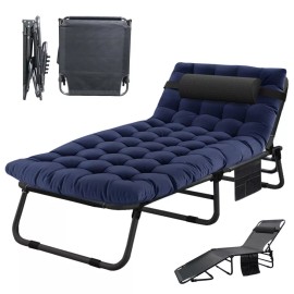 NAIZEA Adjustable 4-Position Reclining Lounge Chair Camping Cot w/ Mat Pillow