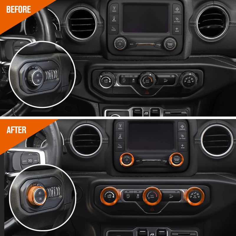 JeCar Center Console Switch Knob Cover AC/Headlight Button Trim Aluminum
