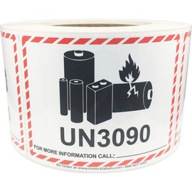 UN3090 Caution Lithium Battery Labels 3.25 x 4.25 Inch 500 Total Stickers for Smaller Packages Only