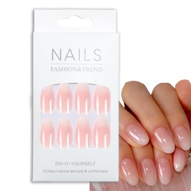 LUXRYNTH 24Pcs Glossy Milky and Pink Solid Press on Nails Short Designs,ABS Material for Women