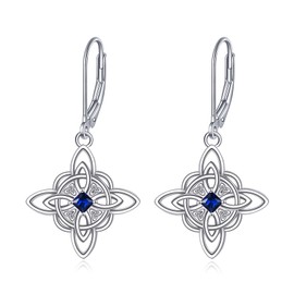 Sterling Silver Witches Knot Earrings Birthstone Drop Dangle Leverback Earring For Women Birthday Christmas Gifts September-Sapphire