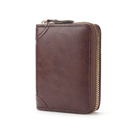 FACATH Card Holder with Coin Compartment - Leather Credit Card Holder with Lots of Space for up to 20 Cards - Wallet for Men and Women with RFID NFC Protection, A-brown, Minimalist