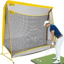Golf Hitting Net with Extra Striking Net, 10x7ft Heavy Duty Golf Practice Net for Golfer Backyard Driving Swing, Golf Impact Net Cage Metal Frame with Storage Bag and Elevated Base