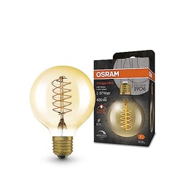OSRAM Vintage 1906 LED Lamp with Gold Tint 4.8 W 420 lm Ball Shape with 80 mm Diameter & E27 Base Warm White Light Colour Spiral Filament Dimmable Up to 15,000 Hours Life