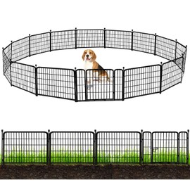 ADAVIN 24 in(H) Garden Fence with Gate, 14 Panels Heavy Duty Iron Metal Animal Barrier Fence, Camping Fence, Garden Fences and Borders for Dogs,Total 34.5 Ft(L), Black