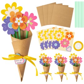 BeYumi Flower Bouquet Craft Kit - 24Pcs Teacher Appreciation Week Flower Bouquet Craft for Kids Make Your Own Flower Bouquet Mother's Day DIY Thankful Gift Craft School Classroom Home Fun Activities