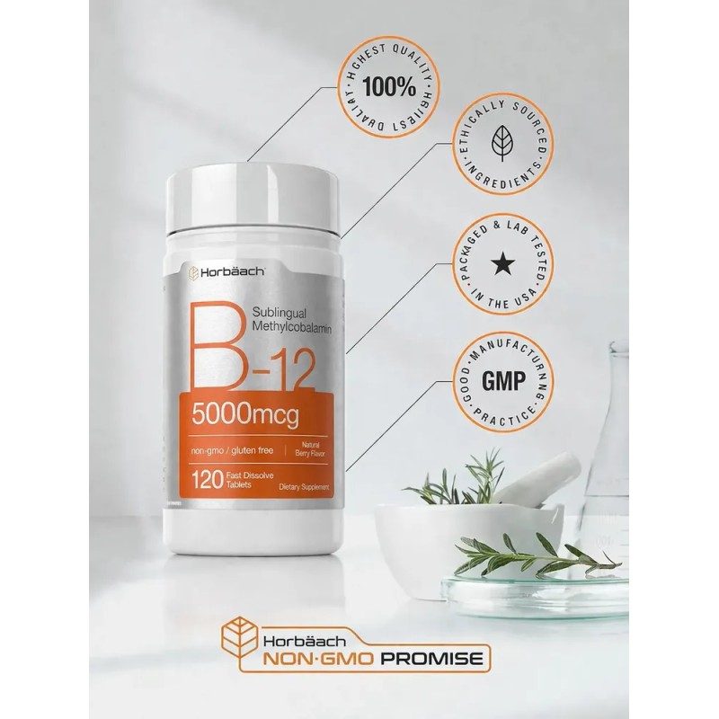 Vitamina B12 Metilcobalamina 5000mcg Sublingual 120 Tabletas