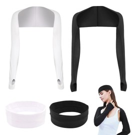 RVSWIHFA Mouwen Armbedekking voor Vrouwen – Vierdelige Set van Hoofdbanden en Zonbeschermingssjaalmouwen voor Vrouwen, Zweetabsorberende en Antislipfuncties