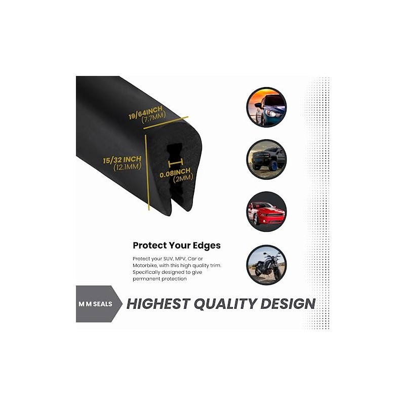 Seal Rubber Black U Channel Edge Seal EPDM 15/32" x