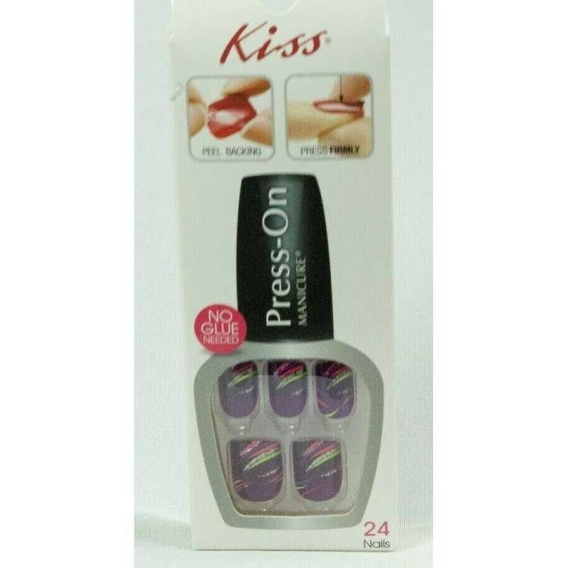 Kiss Press on Nails Manicure Short Dark Purple with multi