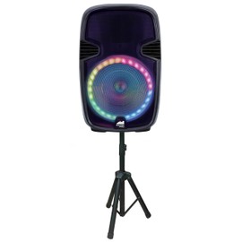 Naxa Electronics NDS-1521 15-inch Bluetooth Party Speaker with Circular Multi-Color Disco Light & Stand, Up to 2 Hours Play Time, Microphone, FM Tuner, USB Port, MicroSD Card Slot, 3.5mm Input, Black