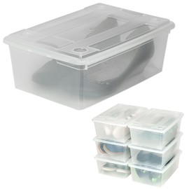 tectake® Box 6x 7L Plastic Storage Boxes with Lids, Super Strong Stackable Plastic Storage Boxes (33 x 23 x 12 cm), Clear Shoe Document Belongings Store Box with Ventilation Air Slots