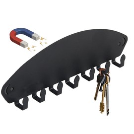 Naranqa Magnetic Hook Rack, Magnetic Key Holder for Wall 7 Hooks, Wall Mount Keychain Hanger for Refrigerator, Metal Cabinet, Grills, Dishwasher (Black)