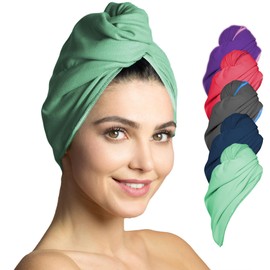 Fit-Flip Hair Turban Microfibre - Pack of 2 Hair Towels with Button - Quick-Drying and Absorbent - Microfibre Head Turban - Hair Towel (Mint)