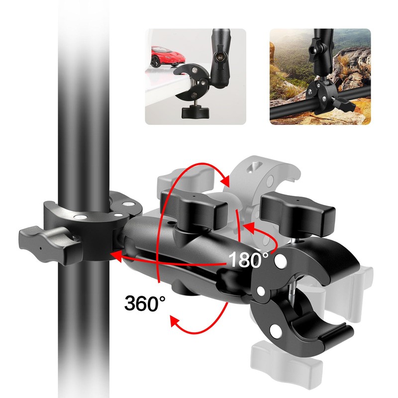 PULUZ Double Head Strong Clamp, Aluminum Alloy Universal Ball Head