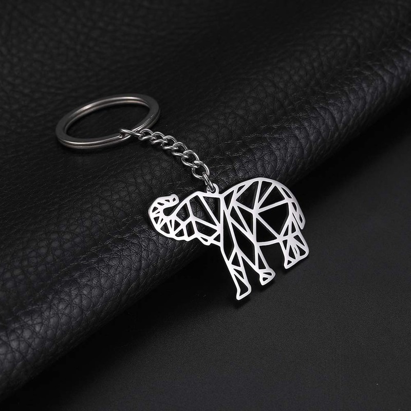 cooltime Animal Lover Stainless Steel Geometric Cut Out Keyring, silver