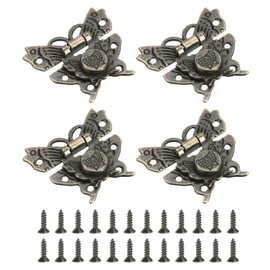 QUARKZMAN Pack of 4 Hasp Latches, 43 x 51 mm Butterfly Decorative Retro Box Toggle Clasp, Hidden Button Buckle, Hasp Clasp with Screws for Jewellery Box Suitcase, Bronze