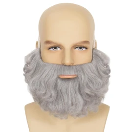Yan Dream Short Grey Curly Fake Beard for Men Classic Full Fake Beard and Mustache Costume Facial Hair for Cosplay
