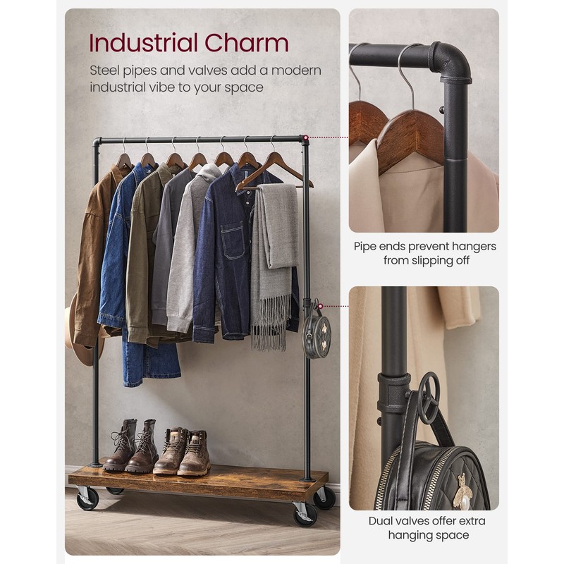 VASAGLE Clothes Rack, Heavy Duty Clothing Rack, Industrial Pipe Style
