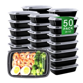 APSIC Meal Prep Containers, 50 Pack 28oz (100-Piece) Disposable Take Out Food Storage Containers with Leakproof Lids, Reusable Plastic To Go Lunch Boxes, BPA Free, Microwave/Dishwasher/Freezer Safe