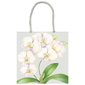 Caspari White Orchid Small Square Gift Bag, 2 Count