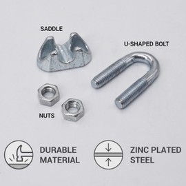 (Pack of 6 pcs) Wire Rope Clamps M6, Cable Clips, DIN 741, Steel Clamp For Ø 8 mm Wire Rope, U Bolt Saddle (6 pcs, M6 for Ø 8 mm)