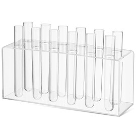 Happyyami 12 Pcs Acrylic Floral Tubes with Rack, Transparent Flower Holders for Arrangements, Home Decor, Weddings, 10.23x4.33x3.14 Inch