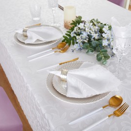 HommxJF 4 Pieces Wave Scroll Damask Jacquard Satin Napkins White Cloth Napkins 17 x 17 inch,Water Resistant Spillproof Dinner Napkins for Restaurant Weddings Party Dinner Decoration