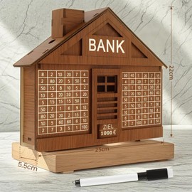 Wooden Money Box, Retro Money Box Storage Box with Marker, 1000€ Savings Goal, Help Children and Adults Develop the Habit of Saving