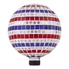 Alpine Corporation 10" Diameter Indoor/Outdoor Patriotic Glass Stars and Stripes Gazing Globe Yard Decoration, Red, White and Blue