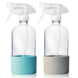 Vitachy 2 x Glas-Sprühflaschen mit Silikonbasis, 500 ml, Glas-Sprühflaschen für Pflanzen, Frisuren und Haustiere, Wasserzerstäuber (Blau - Pastellgrau)