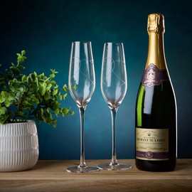 ukgiftstoreonline Pair of Luxury Champagne Flute Glass with Doble Heart and Crystals Wedding Anniversary