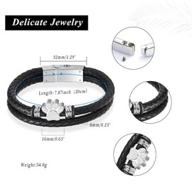 VCCWYQK Paw Print Urn Bracelet for Ashes for Women Men Keepsake Memorial Cuff Bangle Braided Leather Wristband Bracelet Cremation Jewelry