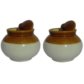 Qimacplus Ceramic handmade Pickle Jars in 750ml | 750g Achaar Martban | Ceramic Container Set for Kitchen Storage | Pottery Jars for Achar, Spices, Salt, tea, sugar | Multipurpose Jar Set Of 2