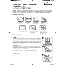 AVERY - Pack of 8 White or Clear T-shirt or Textile Transfer Papers, Customizable and Printable, A4 Size, Inkjet Printing