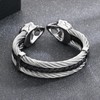 Klapgo Men's Gothic Skull Bracelet Stainless Steel Cable and Leather
