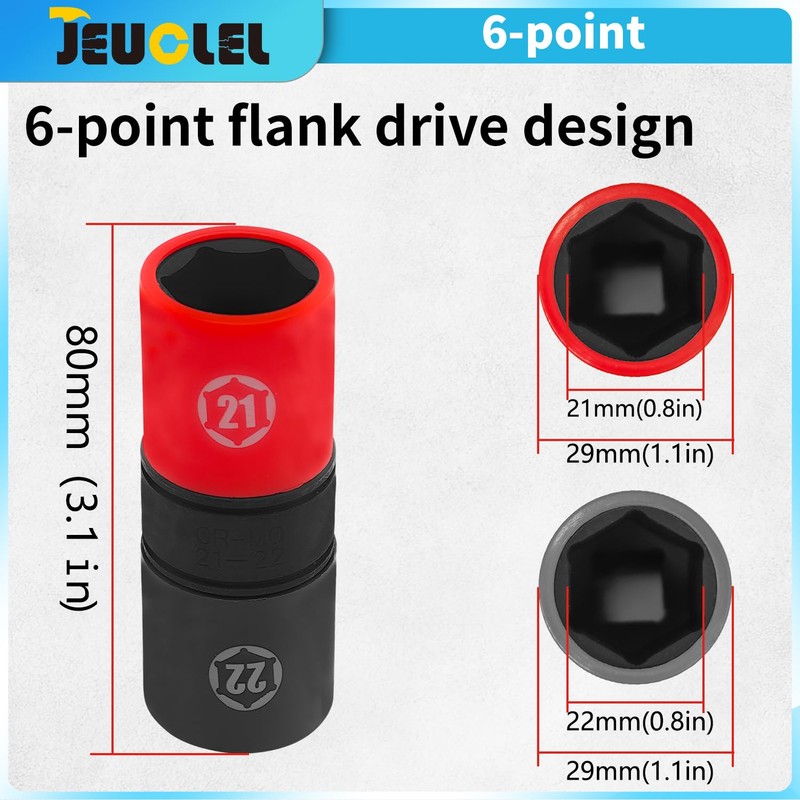 JEUCLEL 6PCS 8 Size 1/2" Drive Lug Nut Socket Set,