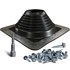 VIVIDA #8 Silicone Metal Roof Pipe Boot, High Temp Flexible Roof Jack Vent Boot for Pipe OD 7" to 13", Roofing Screws & Hex Socket Included, Square Base, Black, 1 Pack