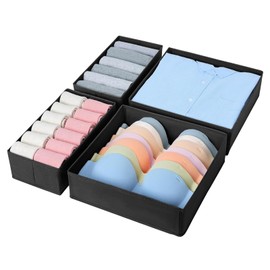 DIMJ Undewear Drawer Organiser Dividers - 4 Pcs In 2 Size Foldable Fabric Wardrobe Storage Organiser Baby Clothes Store Sock Storage for Bedroom, Wardrobe, Closet, Shelf (Black)