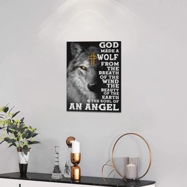 Wolf Wall Art Motivational Quotes Wolf Pictures Wall Decor Positive Black White Painting Art Home Decor Wildlife Wolf Framed Artwork for Bedroom Living Room Office Ready to Hang 12"x16"