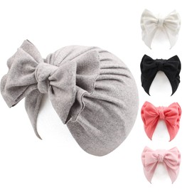 PEECABE 5-Pack Cotton Baby Girl Hat Bow Beanie Cap for Baby Girls 0-24 Months Infant Toddler Hats Spring Summer Autumn (0-24_Months, 5PCS-A)