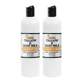 Beef Tallow & Goat Milk Shampoo and Conditioner Set - Handmade Hair Care for Thinning Relief, Sea Moss Shampoo and Conditioner, Thickening Formula for Hair Regrowth (Shampoo & Conditioner 8 Oz)