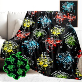 HWING Gaming Blanket Glow in The Dark Blanket Soft Fuzzy Gamer Throw Blanket Boys Room Decor Gamer Gifts for Men Teens Couch Sofa Bedroom