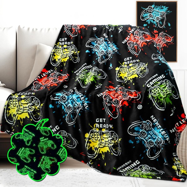 HWING Gaming Blanket Glow in The Dark Blanket Soft Fuzzy