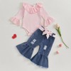 MAINESAKA Infant Baby Girl Denim Bell Bottom Outfit Long Sleeve