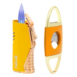 Cigar Cutter Stainless Steel Cigar Lighter Triple Flam 3 Jet Flame Lighter, Gas Lighter Refillable Lighter, Birthday, best man， Gift for Father Men