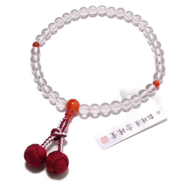 Nenjudo Women's Beads Made in Japan, Genuine Crystal, Red Banded Agate, Pure Silk Bassel, With Prayer Bag, Can Be Used in All Sect (A Long-Established Prayer Beads Manufacturer For More Than 80 Years)